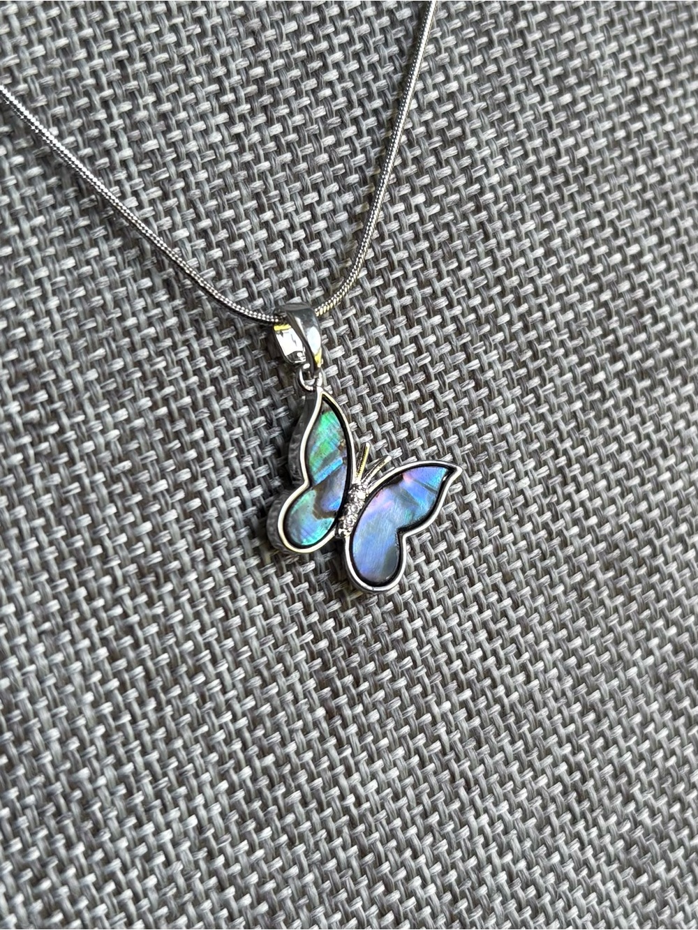 Butterfly Abalone Crystal Pendant With 18 Inch Stainless Steel Necklace